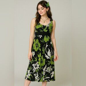 Vintage Jessica Y2K 90s Black Green Babydoll Fairy Floral Print Dress Size 10